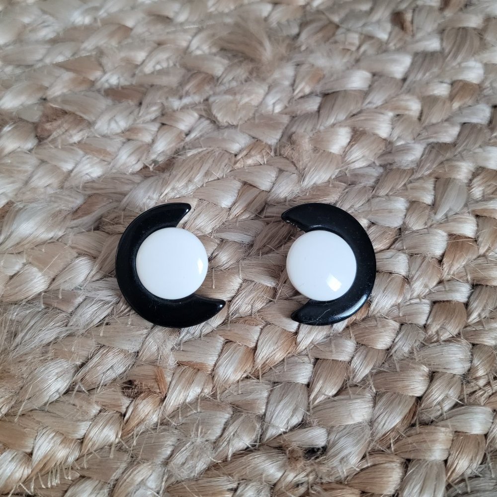 Vintage Cresent Black Enamel Stud Earrings